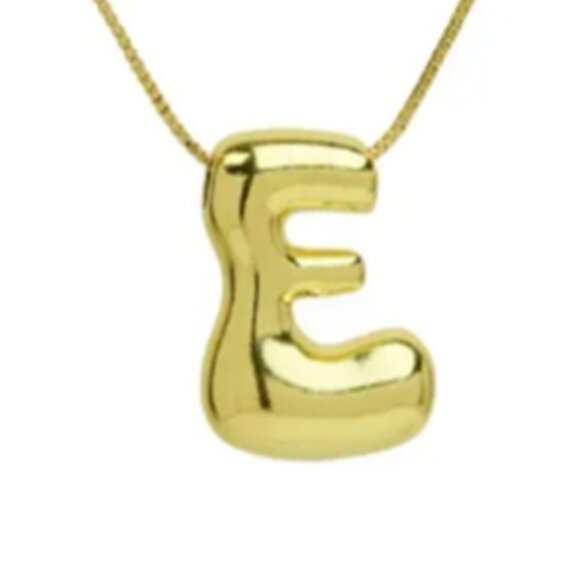 14k Gold Plated Chunky Balloon Bubble Initial Charm Pendant Necklace - Letter E - Picture 1 of 2
